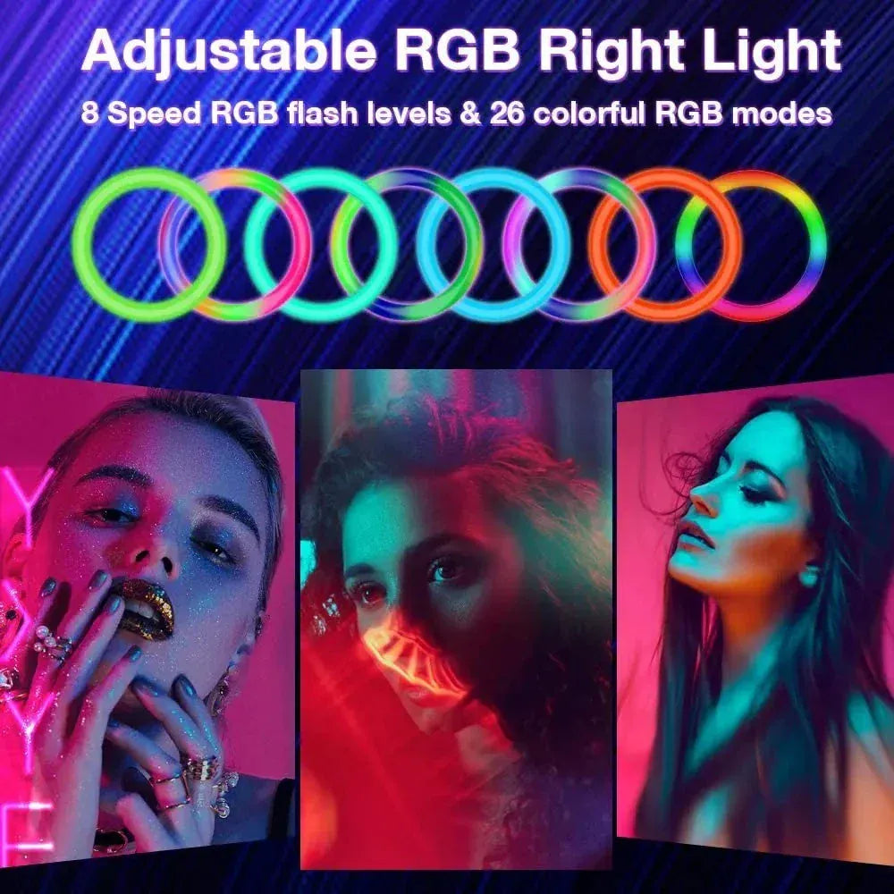 Portable RGB ring light with remote control for adjustable brightness and color modes