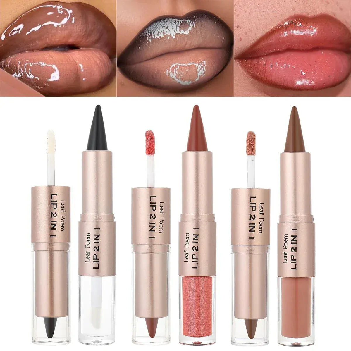 Dual-ended lip liner contour pencil with plumping gloss for defined, glossy lips