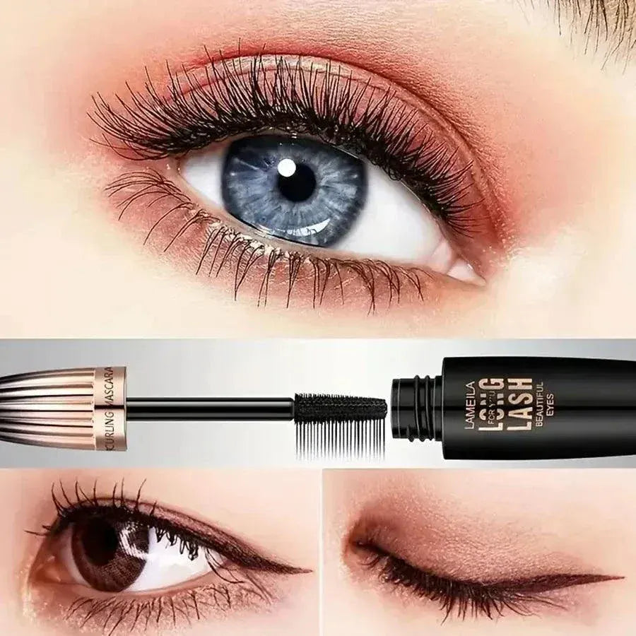 Waterproof 4D Volumizing Mascara tube with bold, dramatic lashes illustration