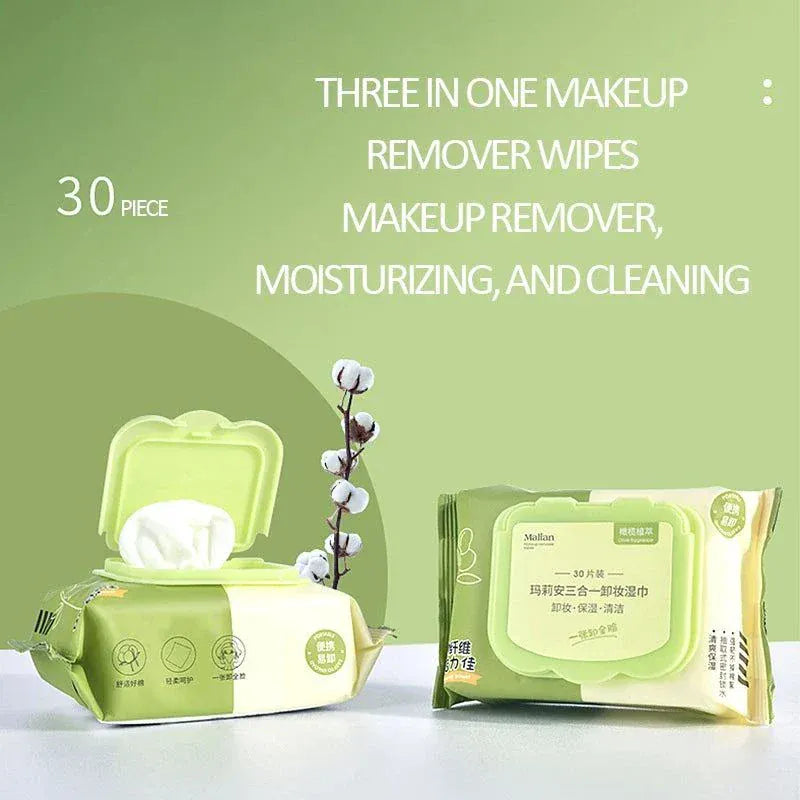 30 pack Olive Extract Makeup Remover Wipes with natural olive plant extract for gentle cleansing and moisturizing