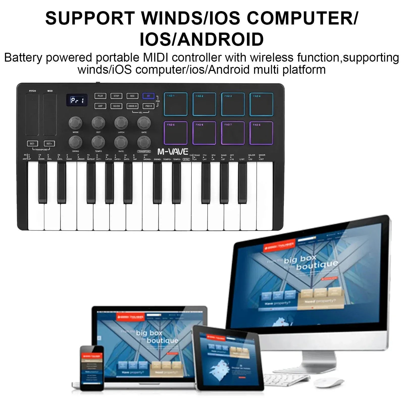 M-VAVE 25-Key MIDI Control keyboard with RGB pads and rotary encoders