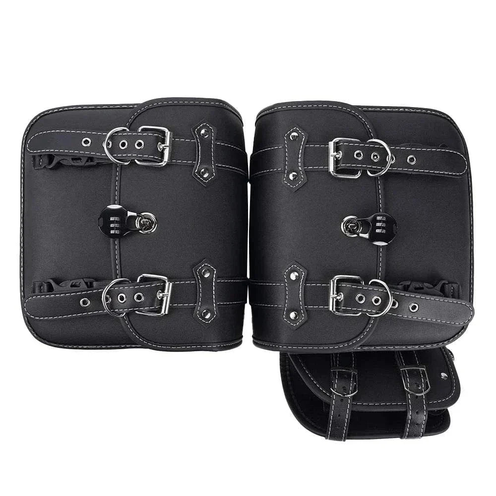Large black Motorcycle SaddleBag attached to the side of a Harley motorcycle for durable and stylish storage