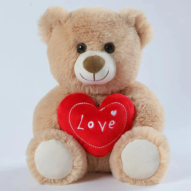 25CM cute heart print bear plush toy for Valentine's gift with red hearts and soft material