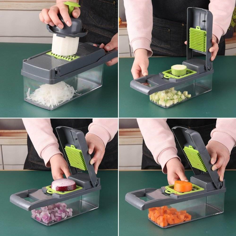 16 in 1 Multifunctional Vegetable Chopper with container and multiple blades for slicing and dicing vegetables