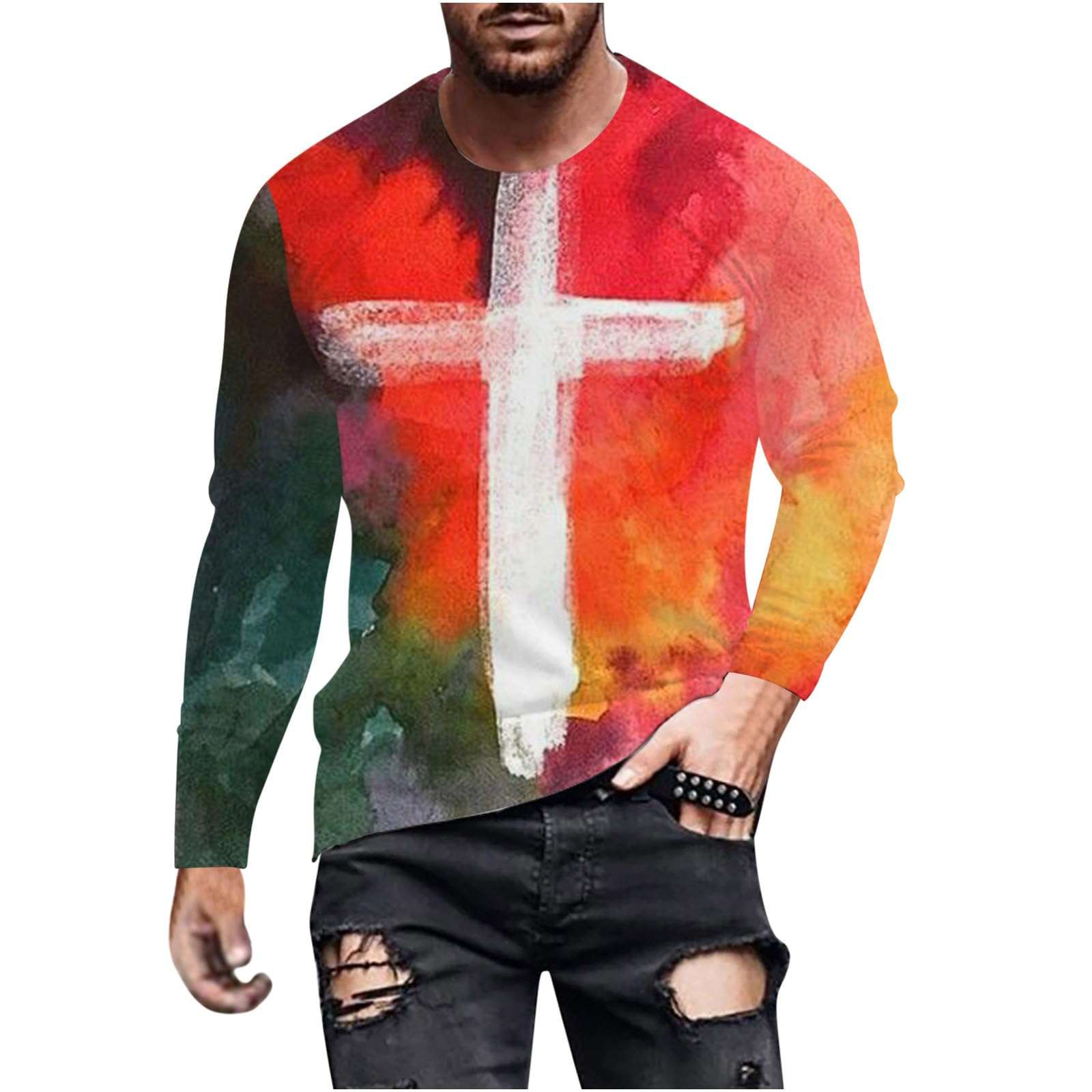 Men's Faithful Warrior 3D Cross long-sleeve tee shirt for men