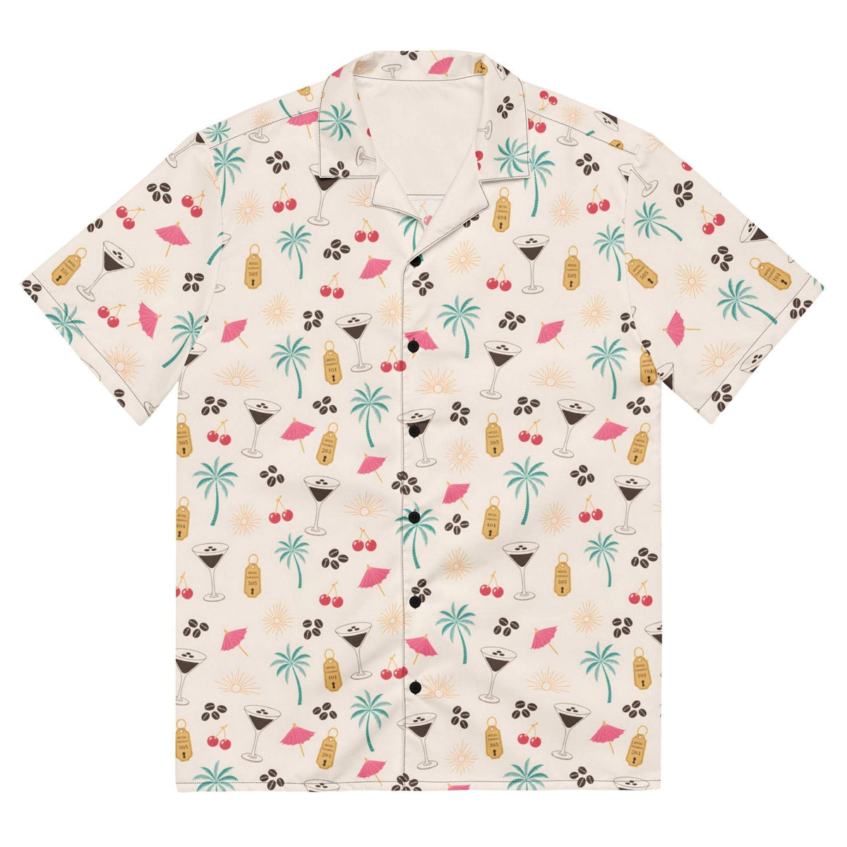 Espresso Martini Hawaiian Shirt unisex aloha button-up with cocktail print on featherlight moisture-wicking fabric