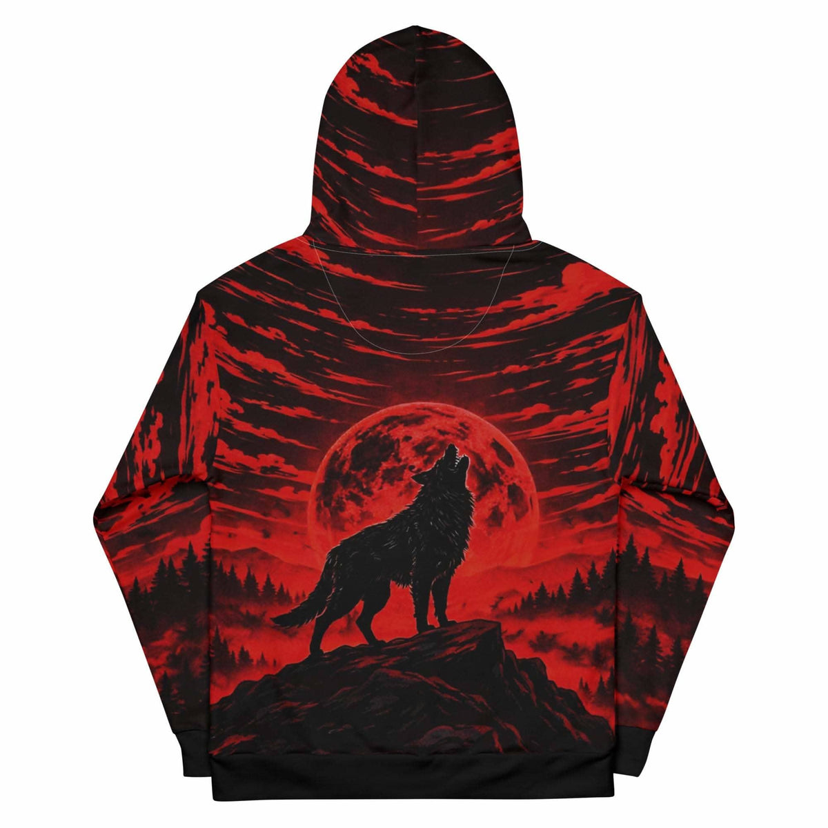 Unisex cotton hoodie with all-over wolf print and wild forest graphic design