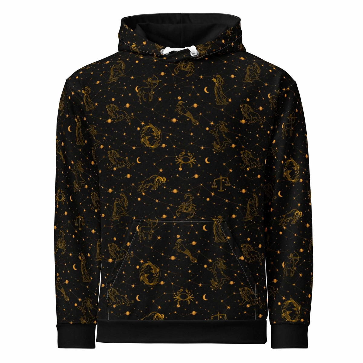 Unisex blue zodiac constellation hoodie with celestial print and cozy cotton fabric