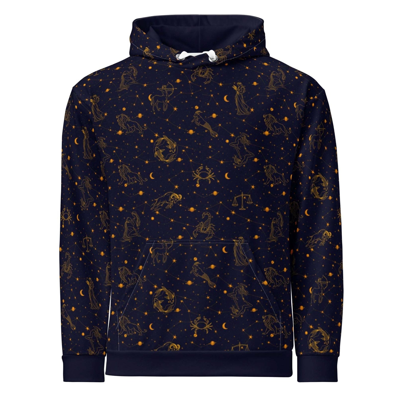 Unisex Blue Zodiac Constellation hoodie with celestial print on soft cotton fabric