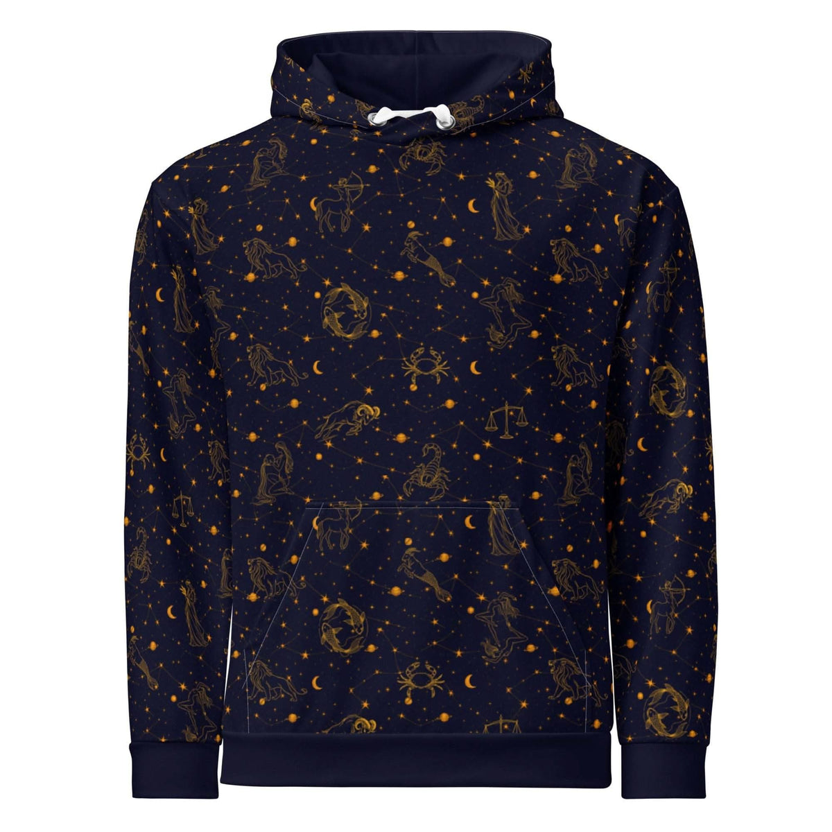 Unisex Blue Zodiac Constellation hoodie with celestial print on soft cotton fabric