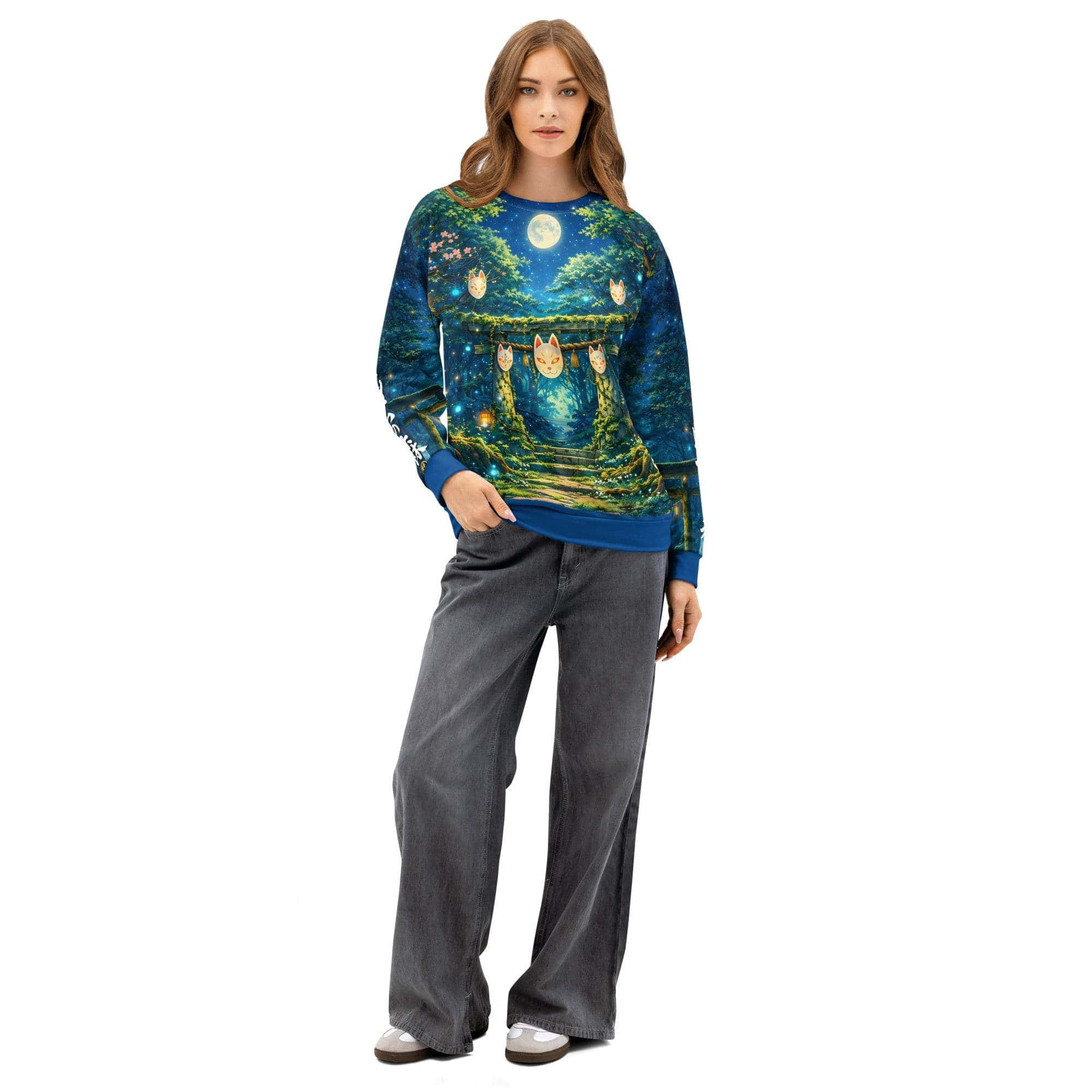 Product mockupJapanese Spirit Forest Sweatshirt featuring yokai aesthetic on soft, stretchy cotton pullover