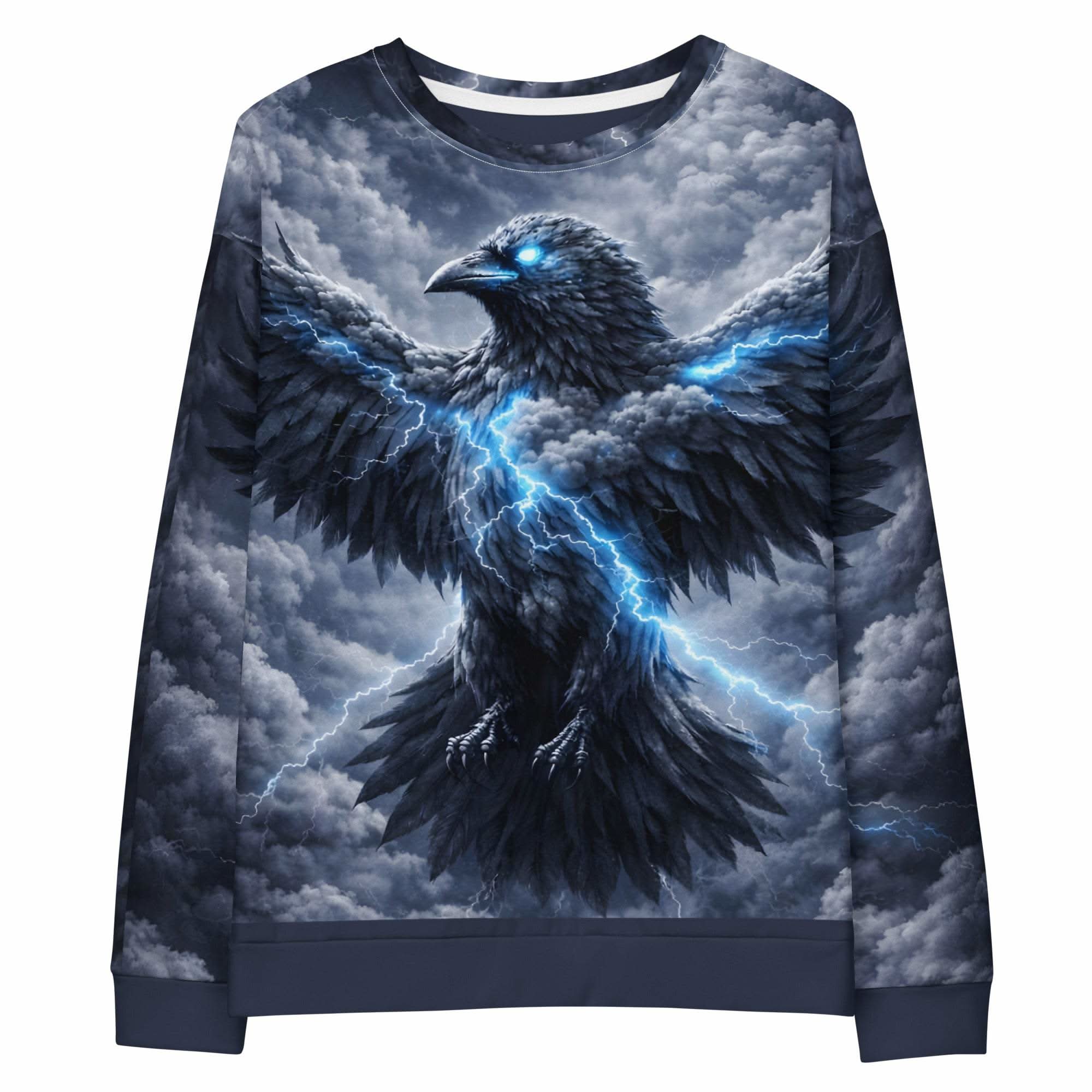 Storm Raven all-over print cotton sweatshirt with gothic lightning and raven design