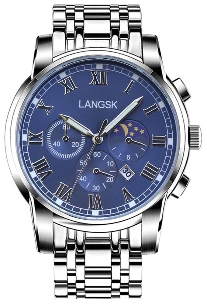 Mens luminous quartz steel watch with luminous dial and sleek steel design