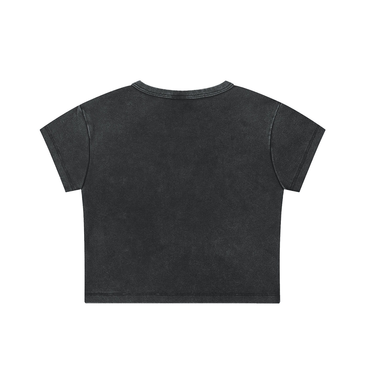 Women’s snow washed crop top with round neck and drop shoulder sleeves in soft cotton-spandex blend for casual and streetwear style