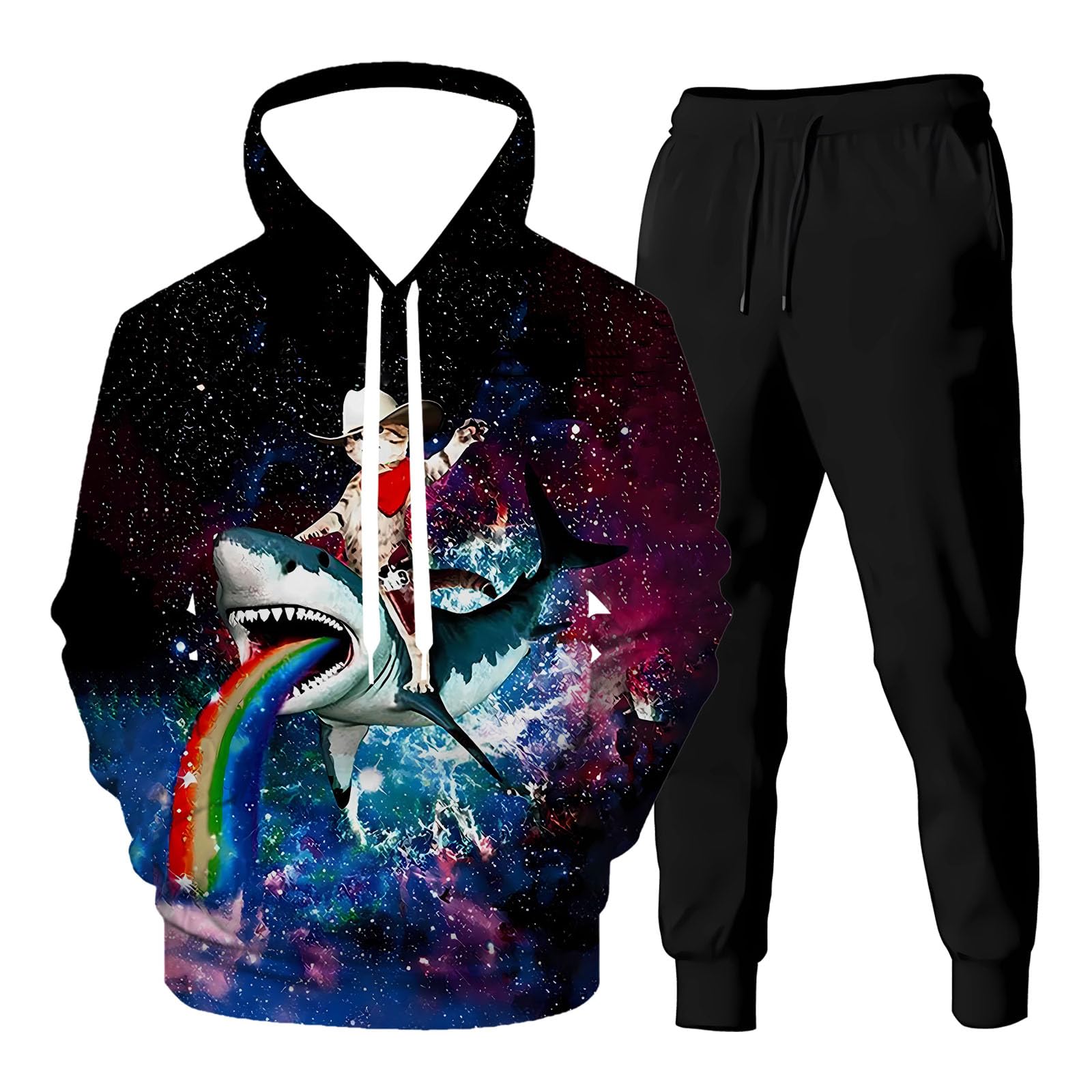 CosmoCats 2-piece 3D graphic hoodie and sweatpants set with adjustable hood and kangaroo pockets