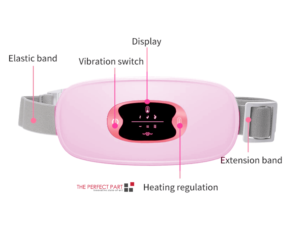 Pink heated menstrual relief vibrating belt with adjustable fit for abdomen pain relief