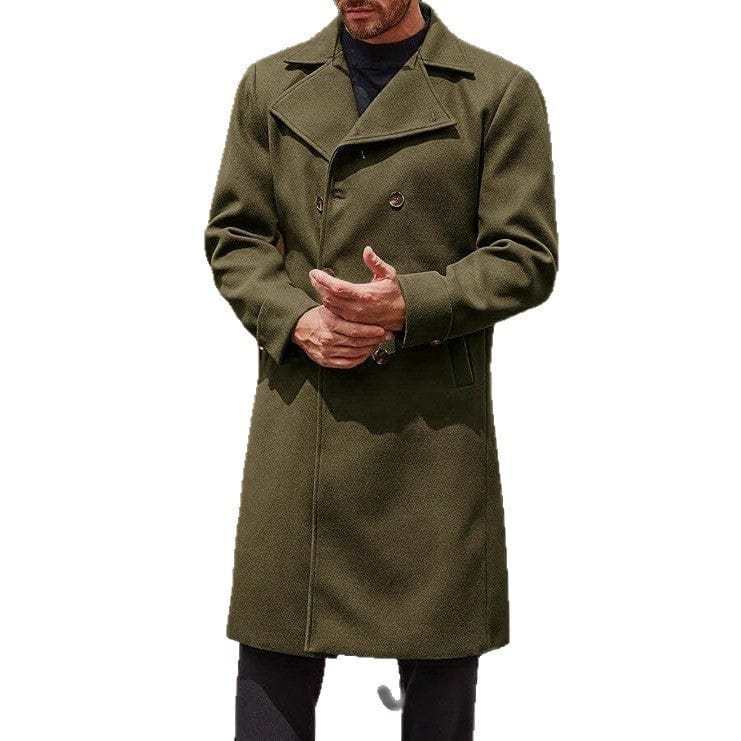 Red double-breasted thick wool trench coat for men by TeninoVentures