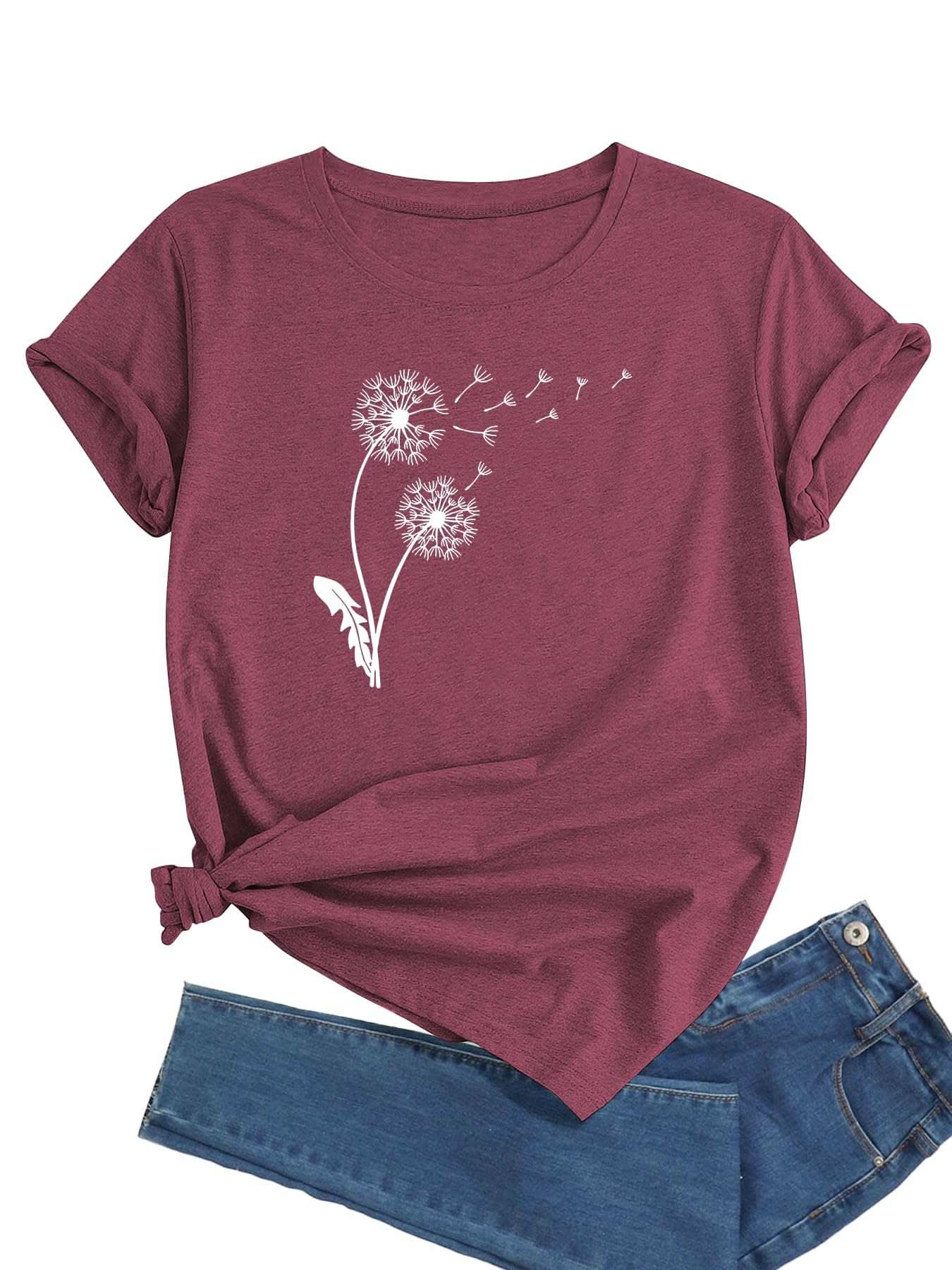 Plus size tee with dandelion blossom graphic for stylish comfort and flattering fit