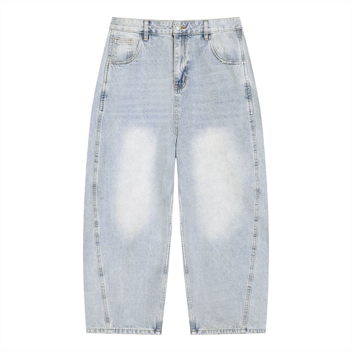Men's Vintage Wash Sunfade Barrel Leg Jeans with frayed details and loose fit