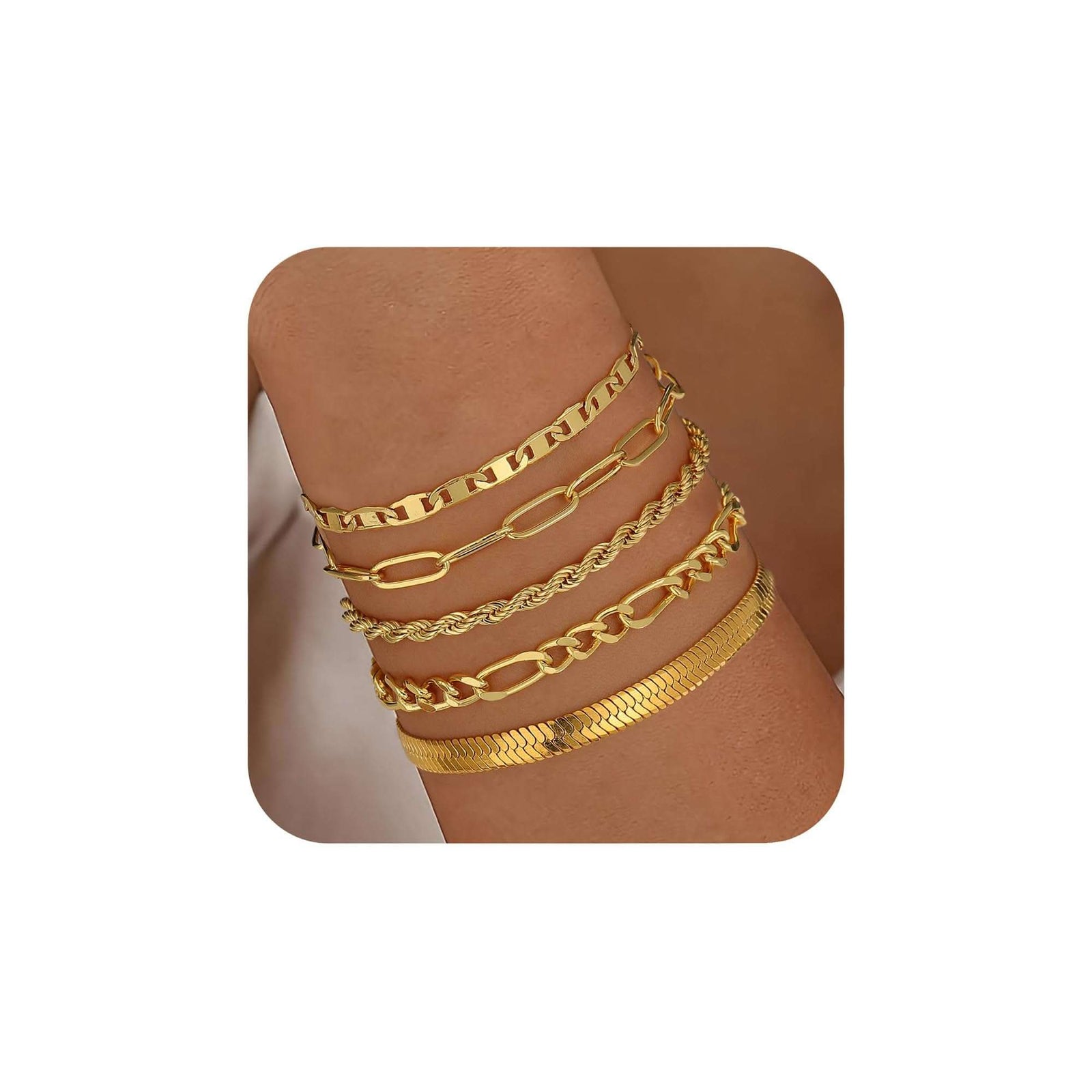 Elegant trendy gold plated bracelet set for women with multiple dainty stackable chains