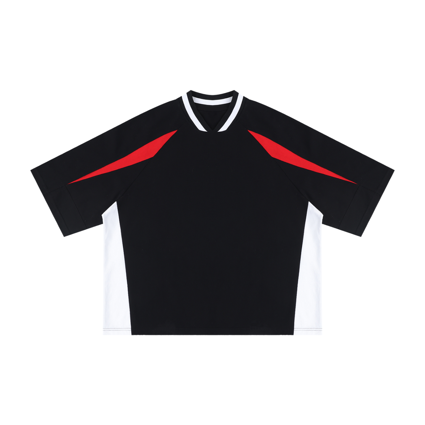 Unisex oversized color block V-neck cotton t-shirt with raglan sleeves and short sleeves