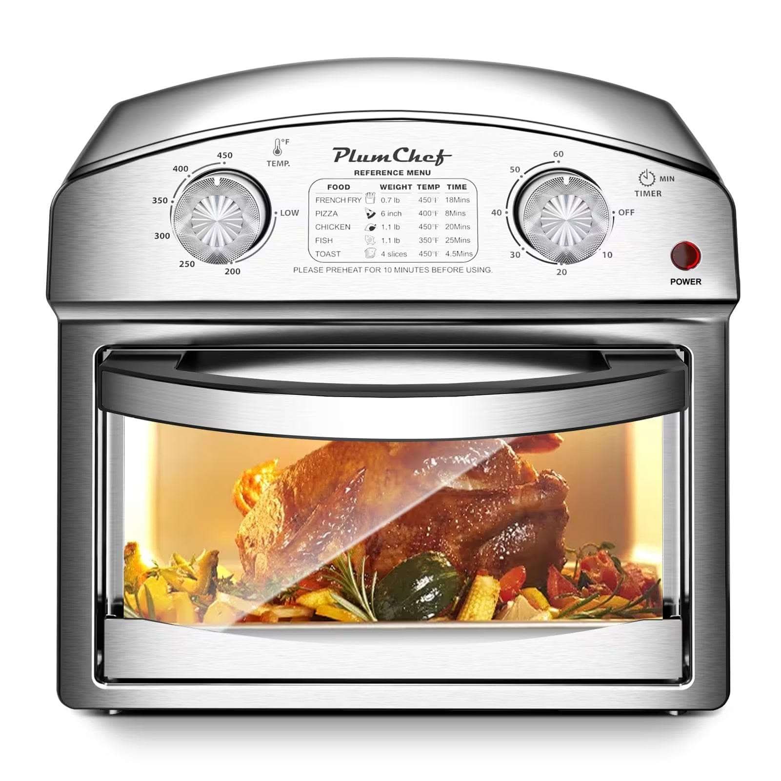 12-Liter Stainless Air Fryer with large capacity and stainless steel design for healthy cooking