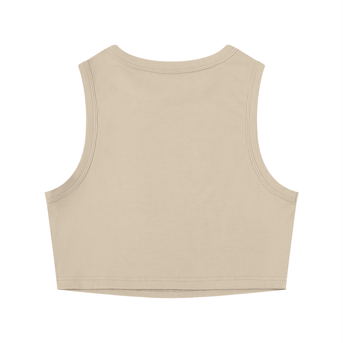 Woman wearing tight crewneck crop tank top in solid color with ribbed sleeveless design
