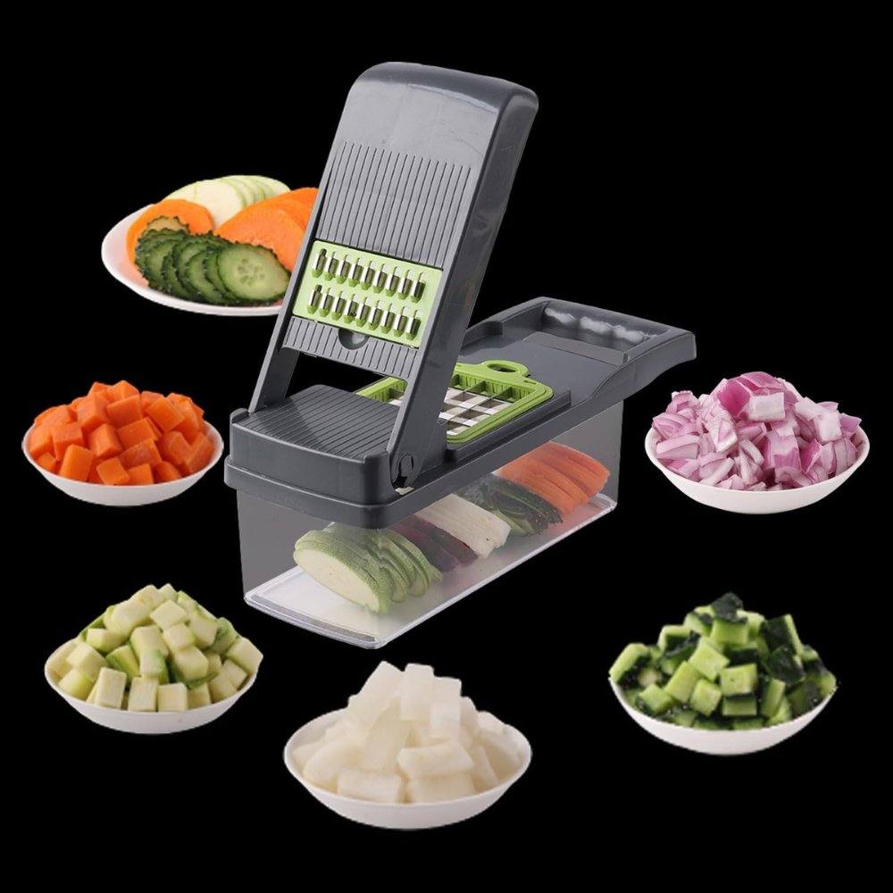 16 in 1 Multifunctional Vegetable Chopper with container and multiple blades for slicing and dicing vegetables