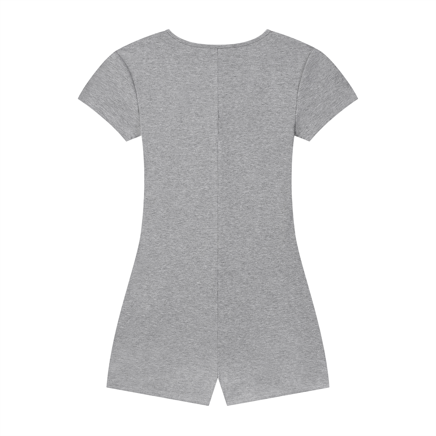 Woman wearing a fitted Y2K-inspired women’s ribbed tie-waist cape romper with scoop neckline and short sleeves
