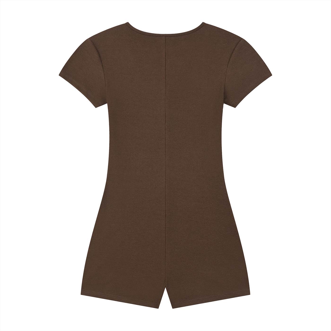 Woman wearing a fitted women's ribbed tie-waist cape romper with scoop neckline and short sleeves in a sporty Y2K athleisure style