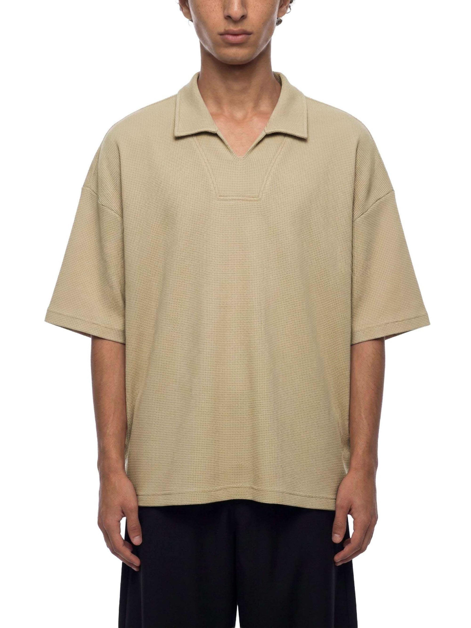 Unisex Waffle Boxy Polo Shirt | Oversized Vintage Streetwear Cotton Blend Tee