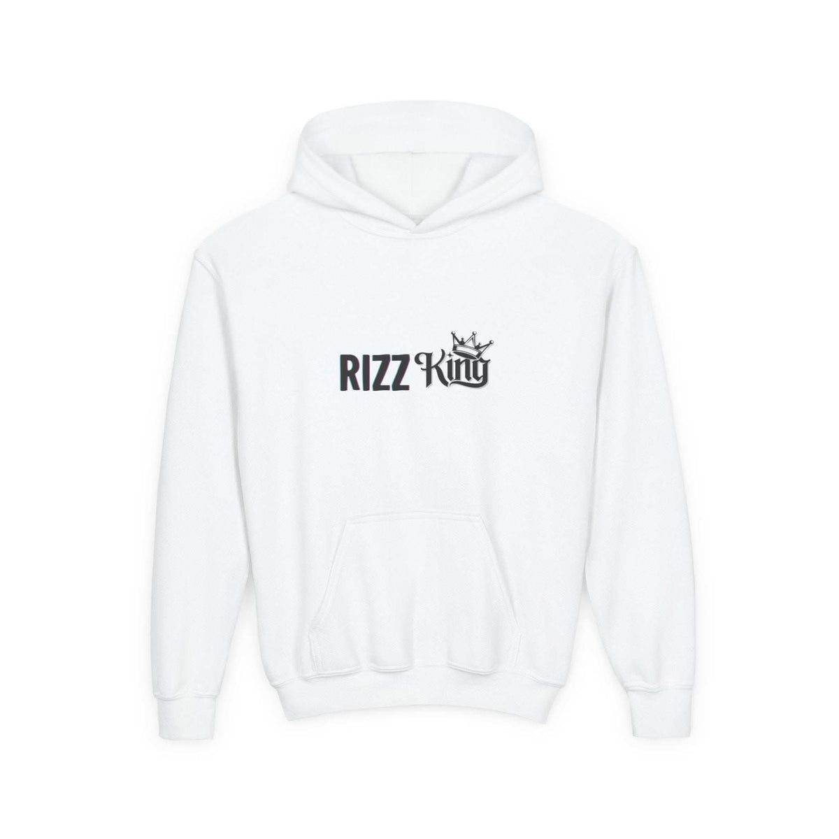 Rizz King Heavy Blend Hoodie in charcoal gray with adjustable drawstrings and kangaroo pocket.