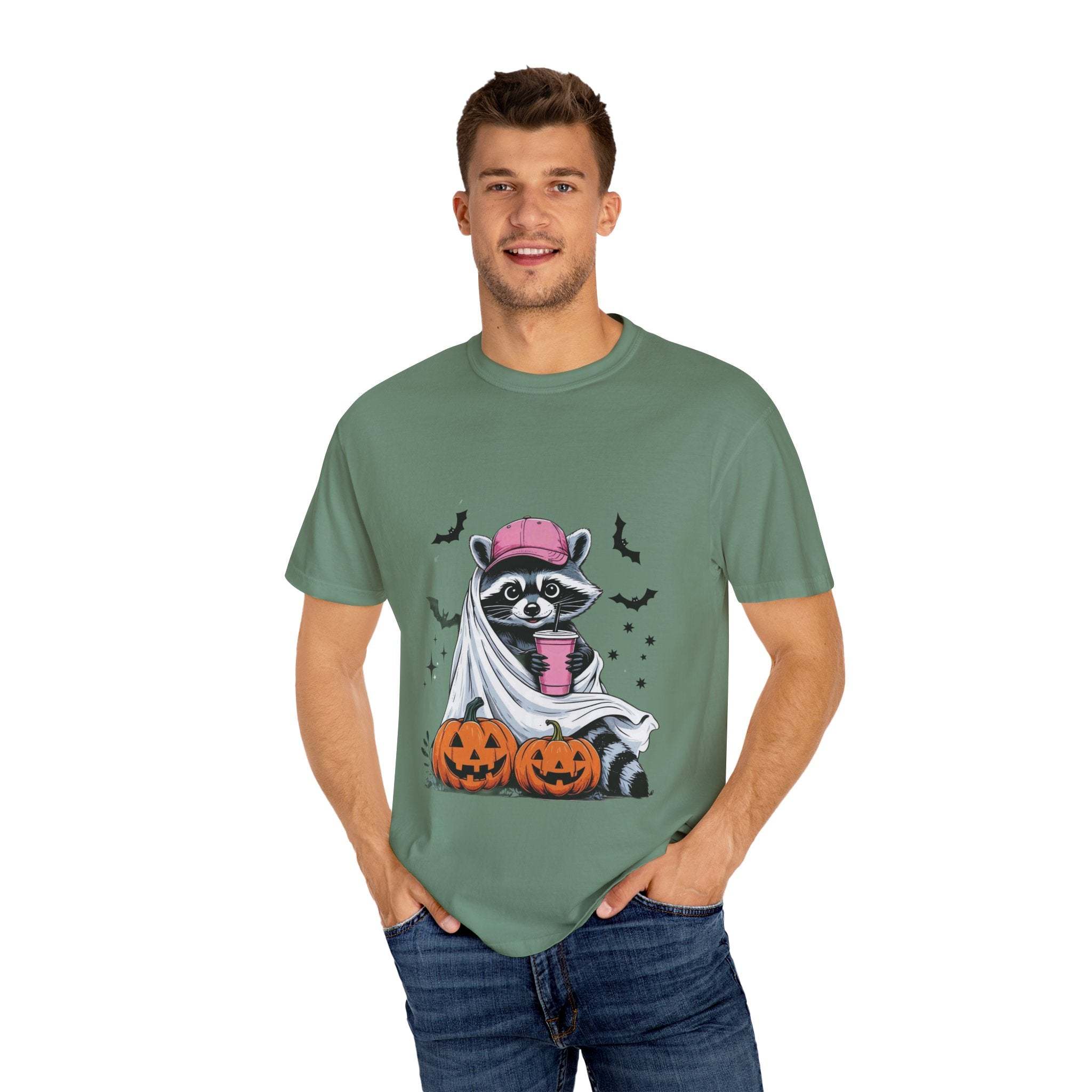 Raccoon Ghost Halloween T-shirt - TeninoVentures
