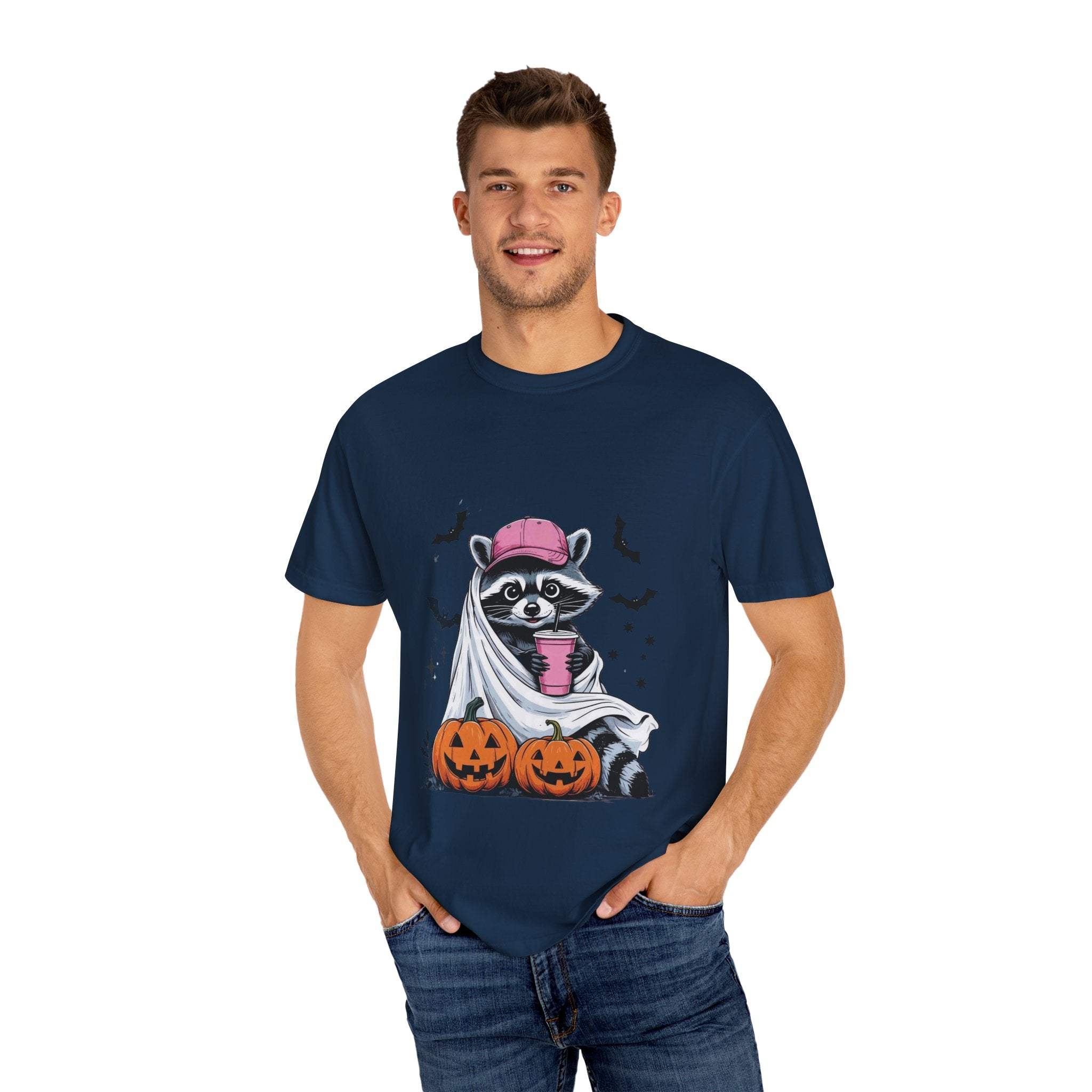 Raccoon Ghost Halloween T-shirt - TeninoVentures