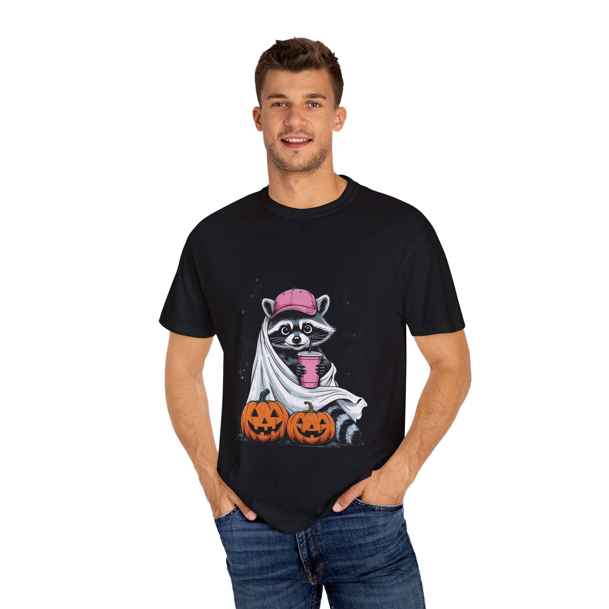 Raccoon Ghost Halloween T-shirt - TeninoVentures