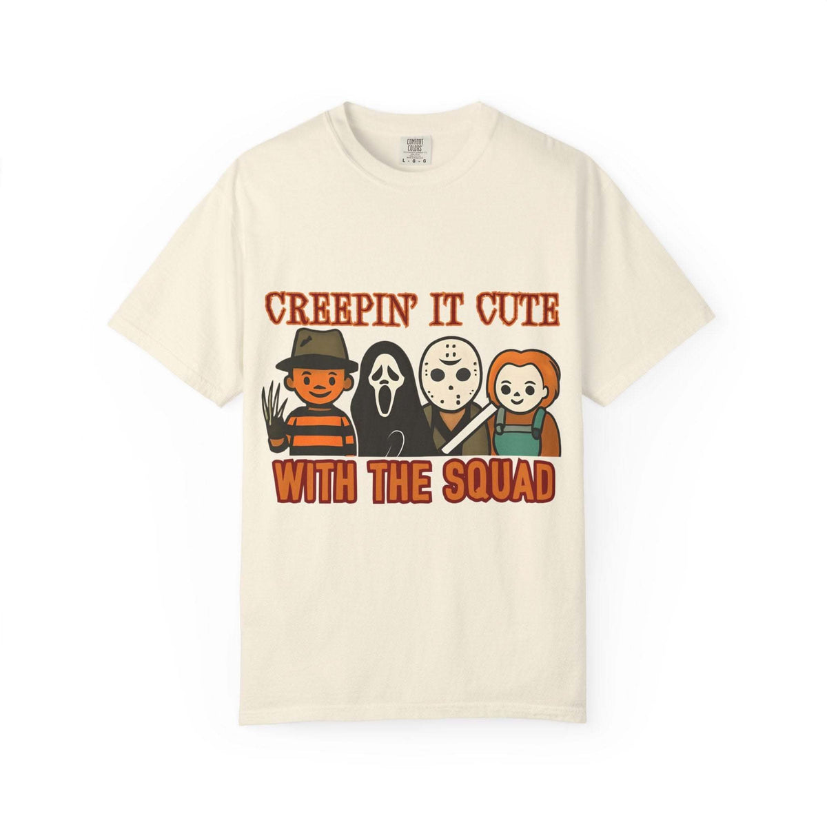 T-shirt with Halloween characters and “Creepin’ It Cute” lettering