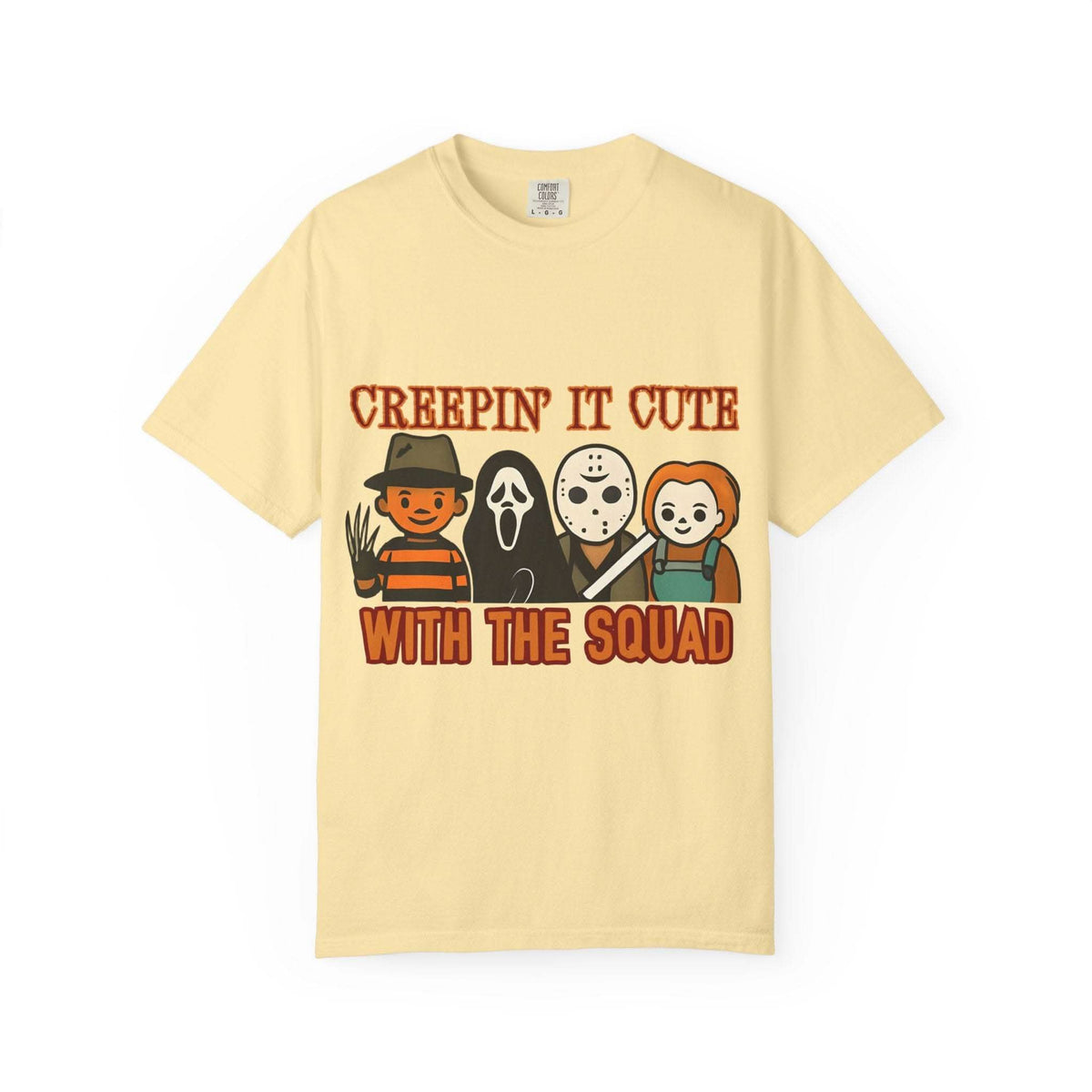 T-shirt with Halloween characters and “Creepin’ It Cute” lettering