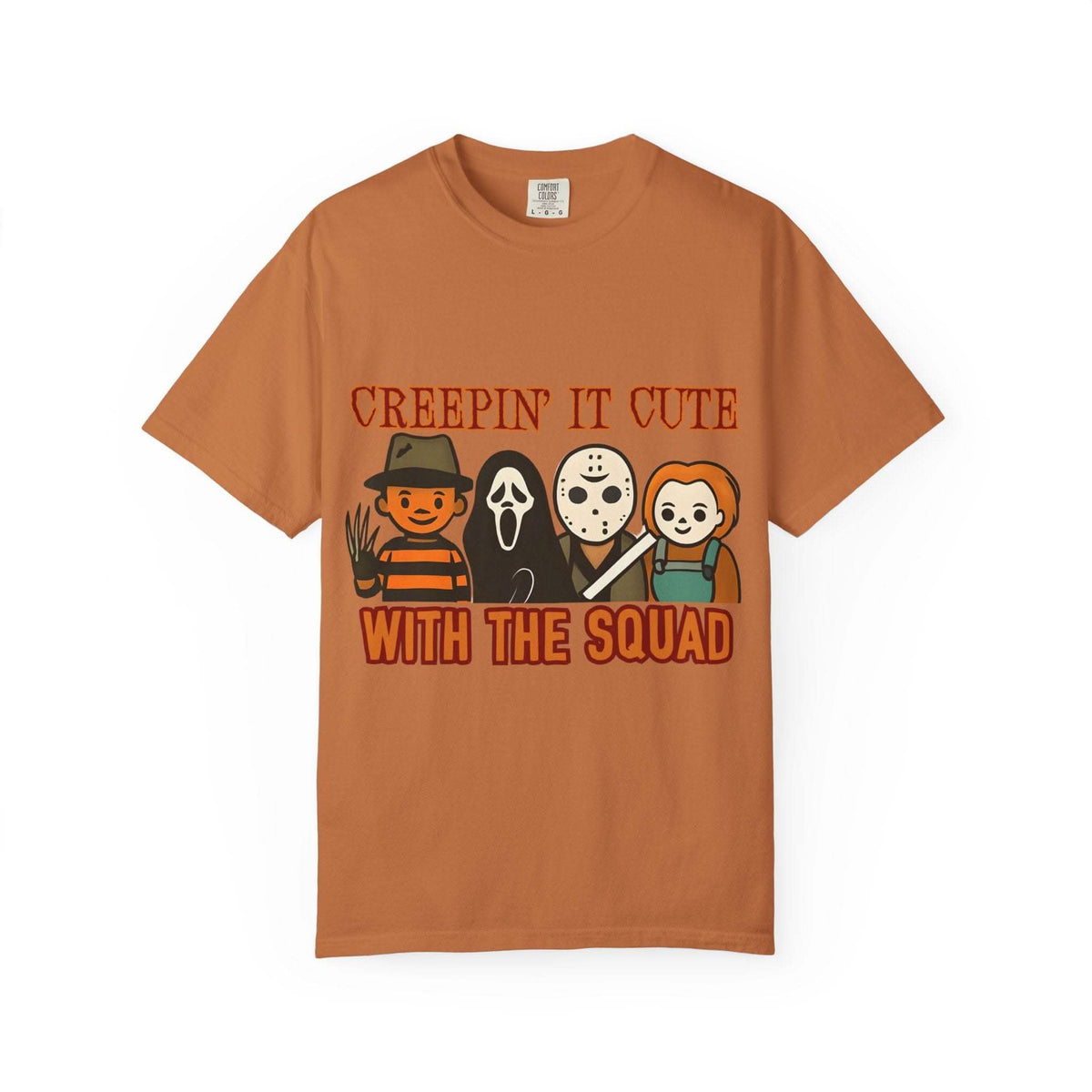T-shirt with Halloween characters and “Creepin’ It Cute” lettering