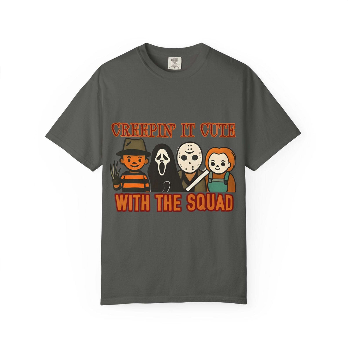 T-shirt with Halloween characters and “Creepin’ It Cute” lettering