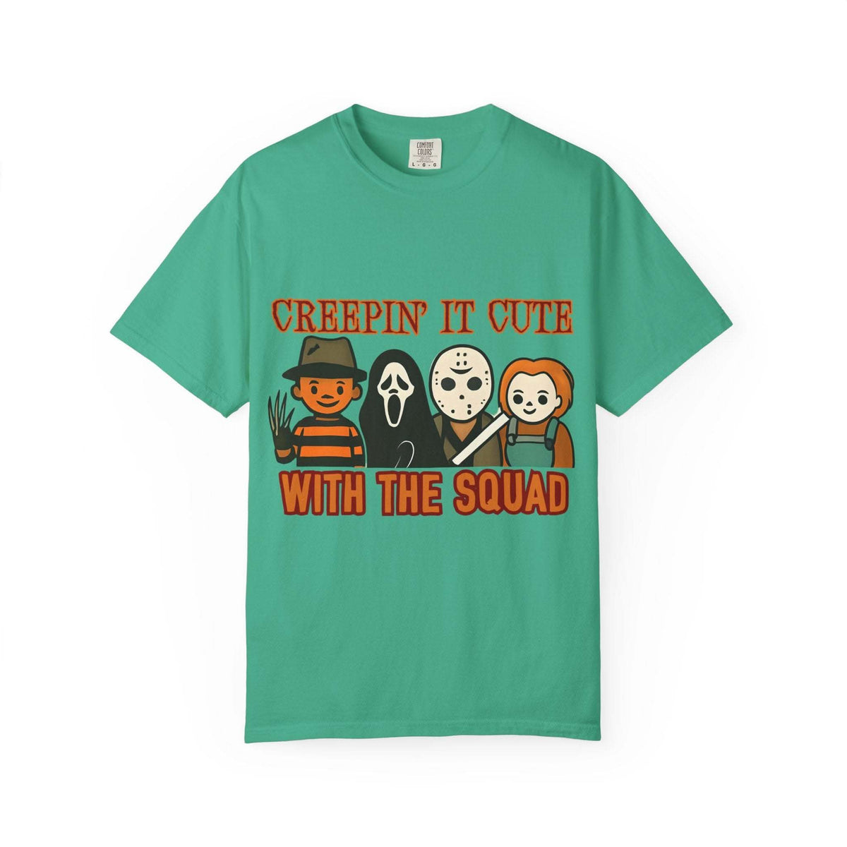 T-shirt with Halloween characters and “Creepin’ It Cute” lettering