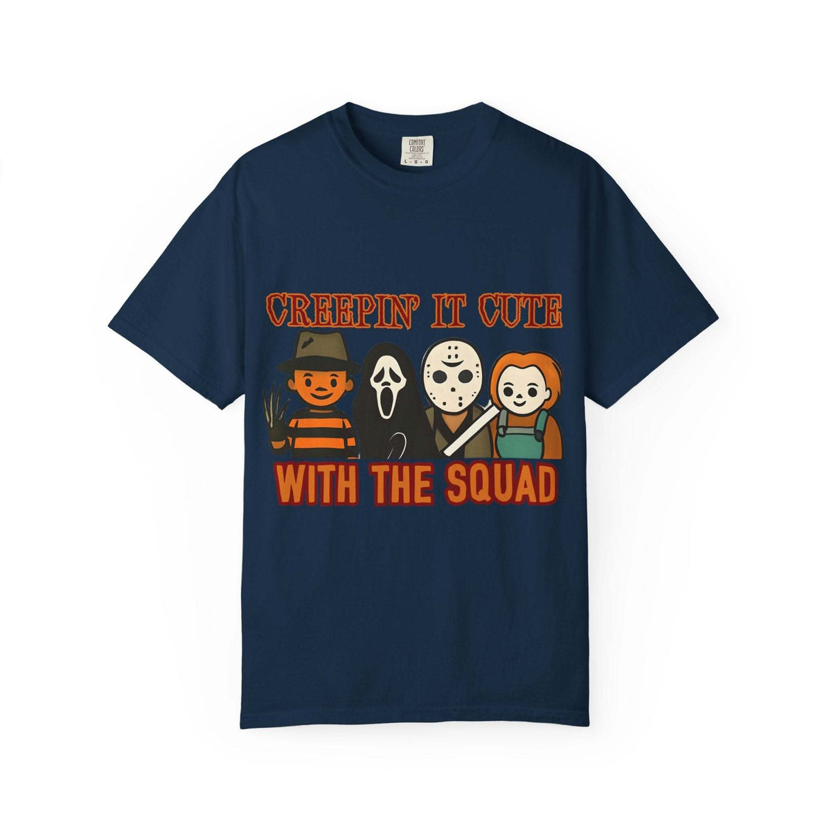 T-shirt with Halloween characters and “Creepin’ It Cute” lettering