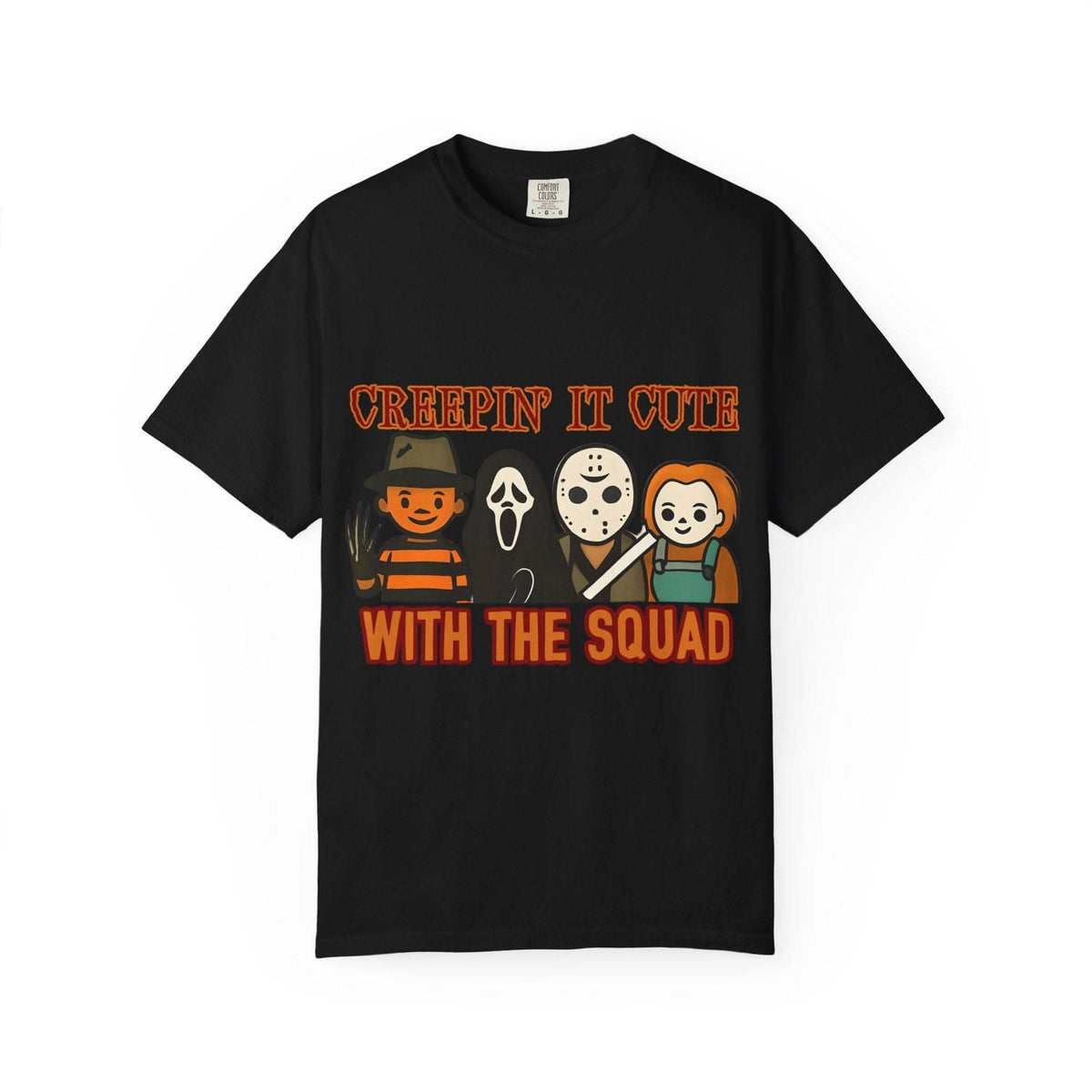 T-shirt with Halloween characters and “Creepin’ It Cute” lettering