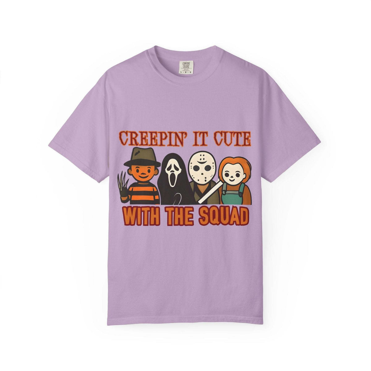 T-shirt with Halloween characters and “Creepin’ It Cute” lettering