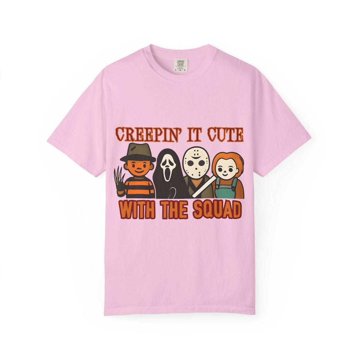 T-shirt with Halloween characters and “Creepin’ It Cute” lettering