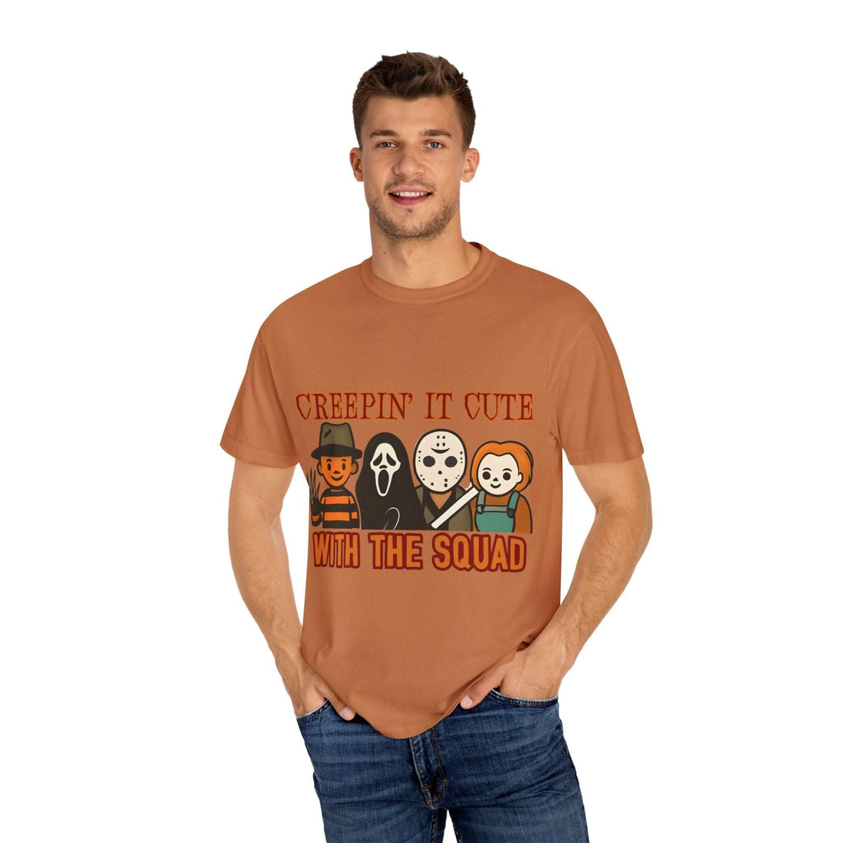 T-shirt with Halloween characters and “Creepin’ It Cute” lettering