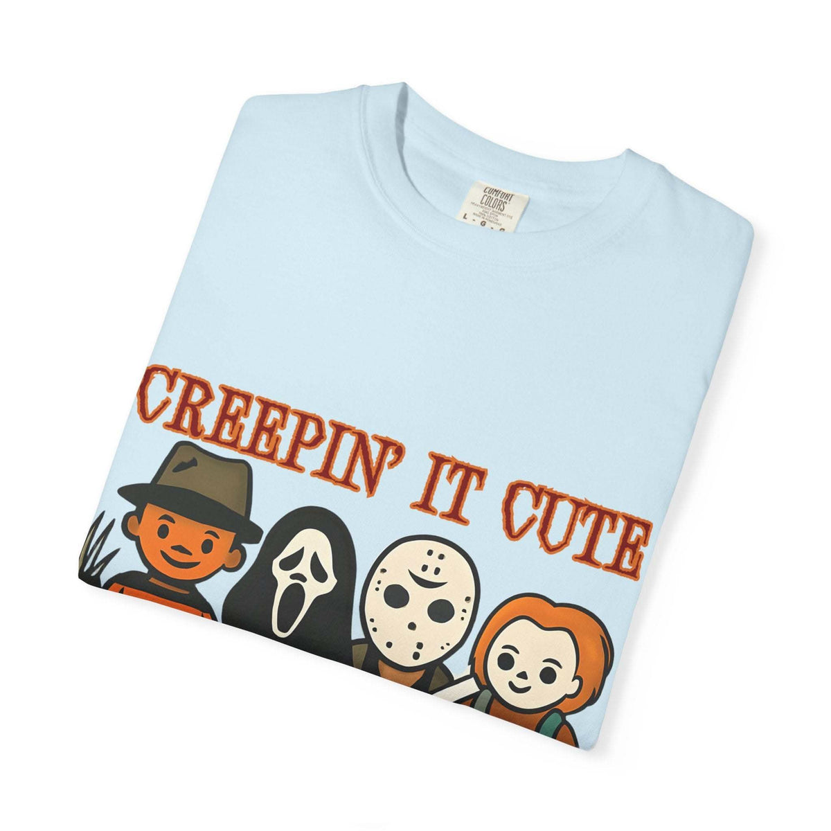 T-shirt with Halloween characters and “Creepin’ It Cute” lettering