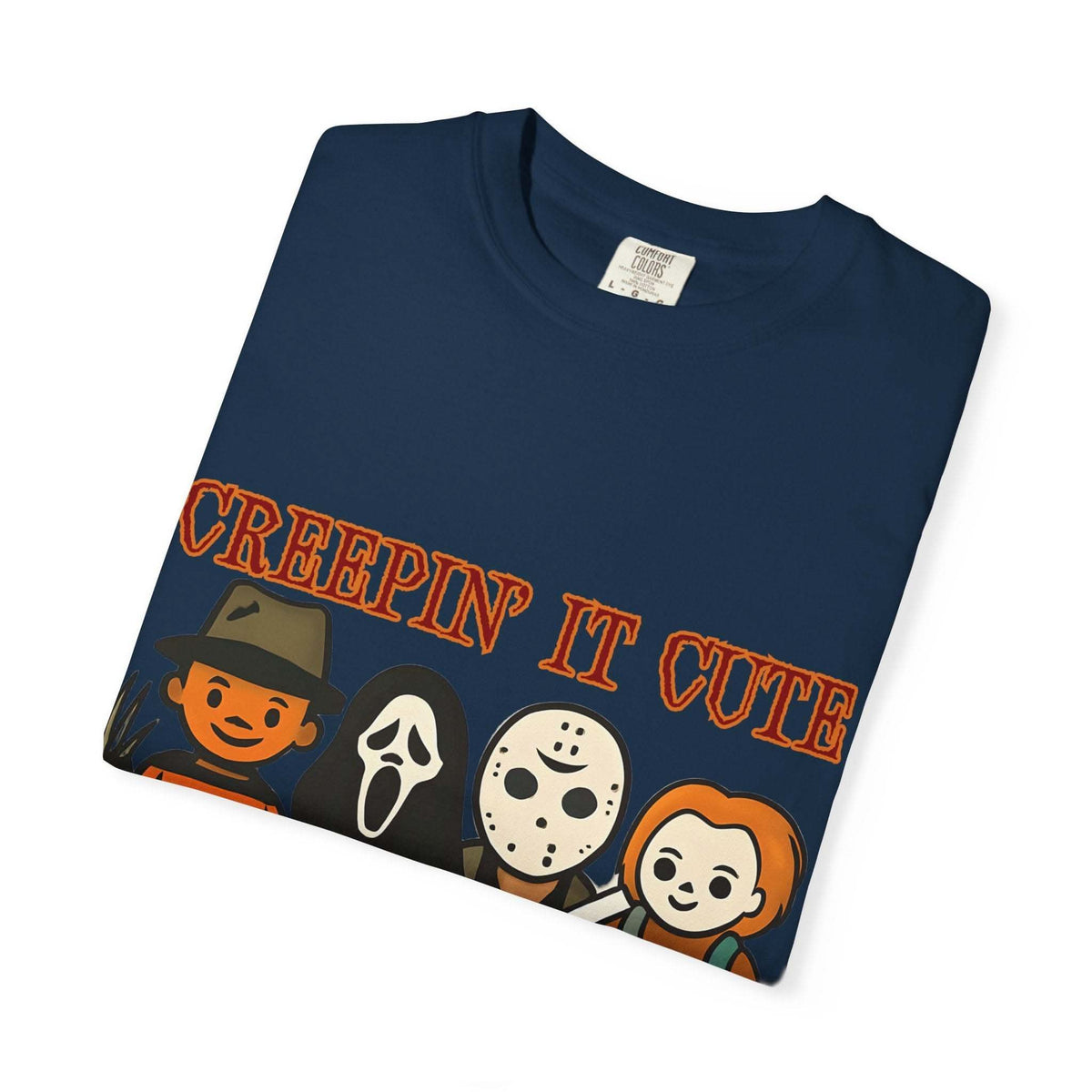 T-shirt with Halloween characters and “Creepin’ It Cute” lettering