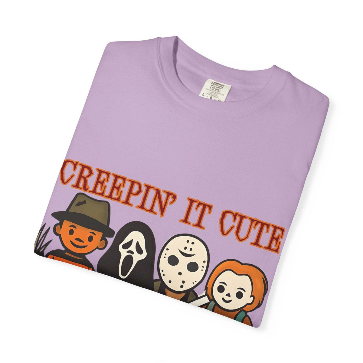 T-shirt with Halloween characters and “Creepin’ It Cute” lettering
