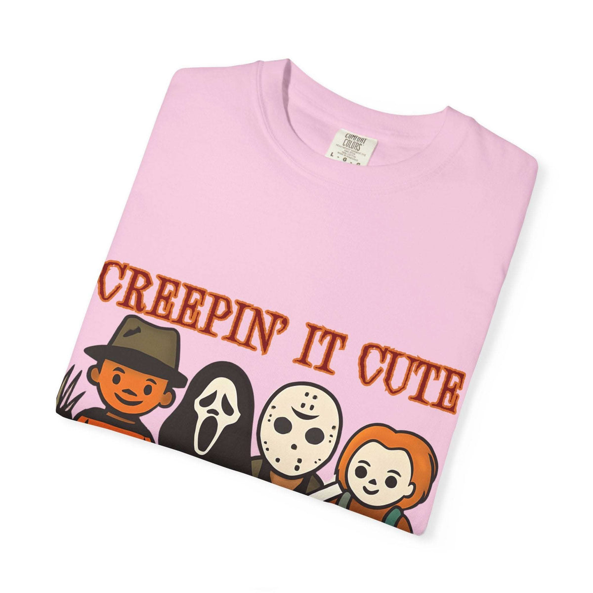 T-shirt with Halloween characters and “Creepin’ It Cute” lettering