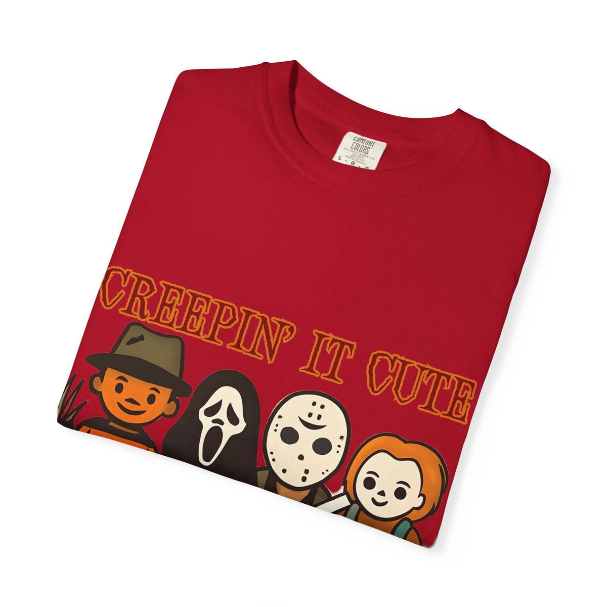 T-shirt with Halloween characters and “Creepin’ It Cute” lettering